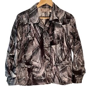 Life Style‎ Black Gray Abstract Palm Leaf Print Button Front Jacket XL